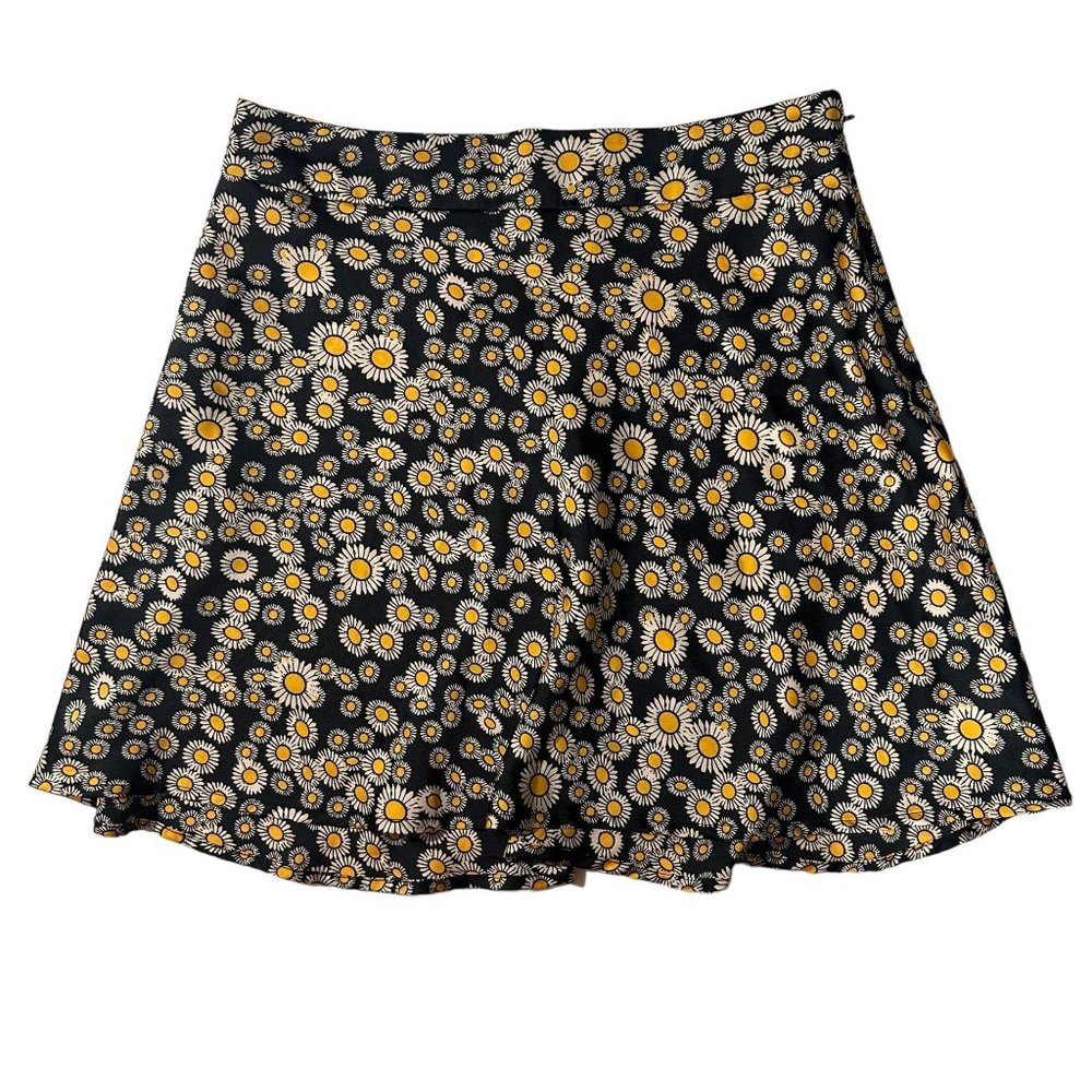 Free People SIZE 6 Phoebe Black Daisy Printed A-Line Skater Mini Skirt